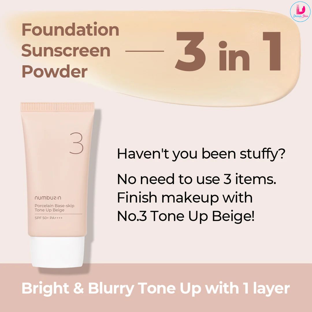 Numbuzin No.3 Porcelain Base-skip Tone Up Beige SPF50+ PA++++ 50ml